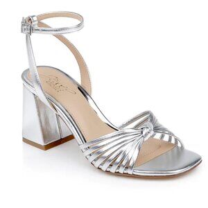 Jewel Badgley Mischka Women's Nariah Block Heel Sandals Silver Leather Size 7 W